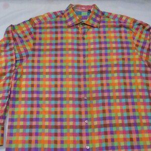 Robert Graham Rainbow Multicolored Checkered / Plaid Long Sleeve Shirt 2XLT